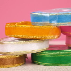 Pita Organdi List Emas 1/2 inch inci (1.25cm) Harga Per Roll Panjang 20Yard