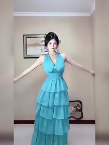 CHANGTONG | Elegant V-Neck Halter Dress