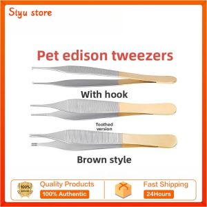 Pet Animal Edison Stainless Steel Tweezers Toothed Hooks Brown Dental Rat Tooth Surgery Tissue Tweezers Surgery