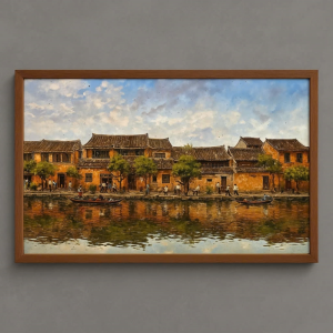 Tranh Nghệ thuật "Phố Cổ Hội An Bên Sông" VIETSMART ART - Sơn dầu trên toan vải 45 x 60cm