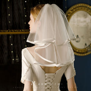 French Style Bridal Veil Double Layer Soft Net White Simple Retro Silk Edge Headband License Photo Shooting Accessory