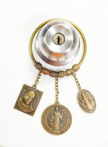 San Benito and San Padre Pio the Healer Door/Window Antique Medallion Chimes for Protection Against Evil. With Free Gift Pouches