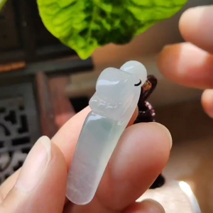 Crafted as Dragon Ruyi Pendant on Natural Type A Jadeite Jade certificate weighs 5.47 grams measurement 33.7 * 12.8 * 8.1 mm (pendant374)