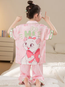SHAPRA | Kawaii Mary Cat Short Sleeve Sleepwear Set Thin Ice Silk Home Clothes