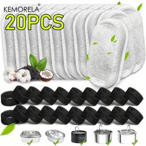 KEMORELA 20PCS Cat Water Fountain Activated Carbon Sponge Filters for Stainless Steel Water Dispenser Pet Care Accessory