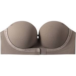AIMO | Wireless Invisible Strapless Bra Womens Anti-Slip Gathered Small Chest Appears Large Seamless Wrap Chest Underwear Front Buckle