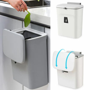 7/9L Hanging Trash Can with Lid Large Capacity Kitchen Recycling Garbage Basket Cabinet Door Bathroom Wall Mounted Trash Bin Dustbin