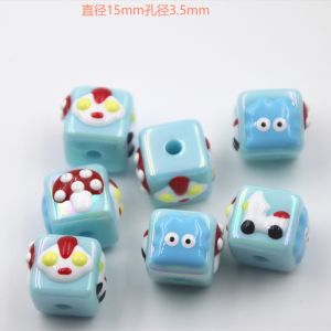 Handmade DIY Beaded Mobile Phone Chain Keyring Accessories Cartoon Hand-Painted Dice Acrylic Craft Materials Fashion Jewelry