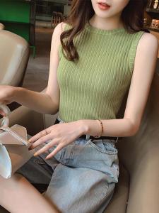 เสื้อกั๊กไหมน้ำแข็งถักแขนกุดคอตั้งสำหรับผู้หญิง เสื้อชั้นในแขนกุดแบบลำลอง ฤดูใบไม้ร่วง 2025 เสื้อชั้นในผู้หญิง แขนกุด คอตั้ง แขนกุด