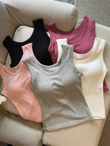 GUZILIAN | American Style Small Strap Vest Women Summer New Outwear With Chest Pad Pink Spicy Sleeveless Can Be Worn Outside Trendy Top