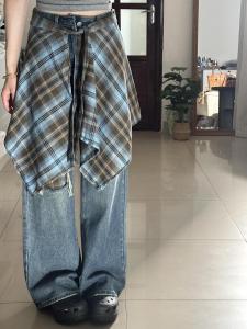 กางเกงยีนส์ทรงตรงเอวสูง ทรงหลวม กางเกงขายาวทรงหลวมสไตล์อเมริกันย้อนยุค ทรงหลวม ทรงเข้ารูป แฟชั่นฤดูใบไม้ร่วง