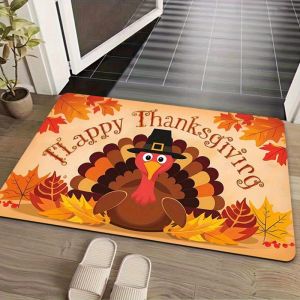 VIKAMA Turkey Maple Leaf Thanksgiving Doormat Washable Non Slip Indoor Outdoor Entrance Mat Fall Autumn Home Decor