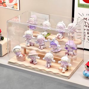 Acrylic Transparent Dustproof Figurine Display Stand Storage Box Blind Box Showcase Bubble Mat Transparent Holder for Collectibles