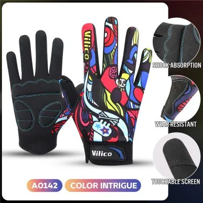 1 pair of graffiti sports bicycle riding gloves non slip shock-absorbing wear-resistant breathable suitable for outdoor spo