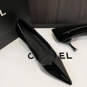 Black Soft Leather Thin Heel Womens Shoes Spring Autumn New Pointed Toe mid Heel Professional Commuter Work Shoes