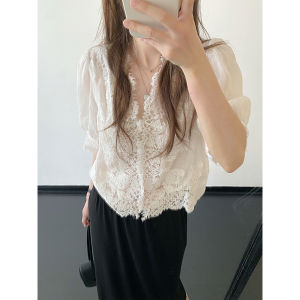 Áo Sơ Mi Tay Bồng Phối Ren 100% Ramie