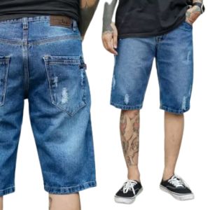 RIDHO FASHION - Celana Pendek Pria Jeans Denim Motif Sobek Tembus Size 27 - 38