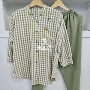 New Onesett Combinasi Crinkle JUMBO Setelan Wanita Crinkle Motif Salur Combinasi