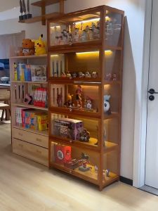 On Hand 5/4 Layer Display Cabinet Acrylic Bamboo Cabinet Bookshelf Organizer Wooden Bookcase with Door Cabinet Books Shelves