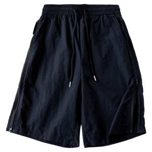 OUMULONG | High Street Side Zipper Mesh Icy Silk Breathable Flowing Designer Straight Cut Shorts