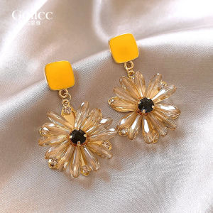 Beachy Vacation Style Crystal Daisy Flower Earrings Womens Fashion Jewelry  out Alloy Plated Silver Gold EH21221