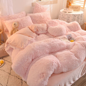 INS Winter Thicken Thermal Mink Fur Four-Piece Set Mink Fur Fabric Coral Crystal Stuffed Velvet Duvet Cover Bed Sheets .. 4