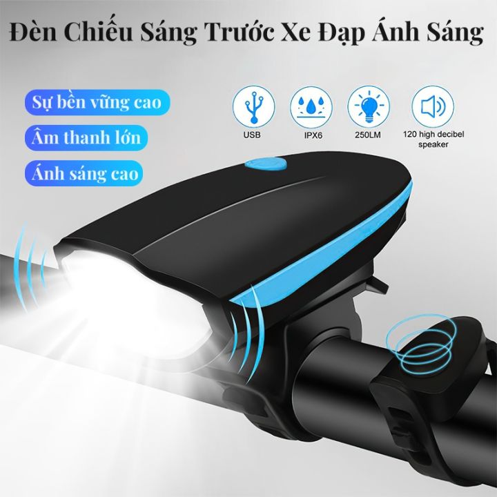 Đèn xe đạp thể thao siêu sáng có còi pin sạc usb led đèn pha Led, chống ...