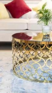 Bàn trà đơn Sofa phòng khách mặt đá tròn chân kim loại sơn tĩnh điện cắt CNC hiện đại sang trọng