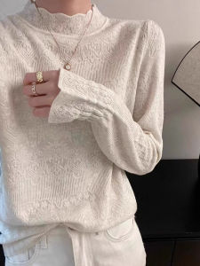 chaqi | Áo Len Thời Trang Cổ Cao Ren Dệt Mỏng Thu Đông Áo Sweater Rộng