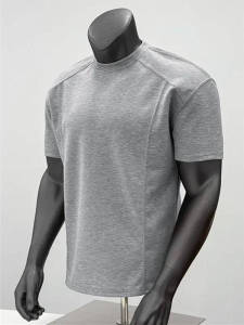 Summer American Style Heavyweight Space Cotton Short Sleeve Mens Fitness T-Shirt Boxy Small Collar Half Sleeve Anti-Wrinkle Resistant