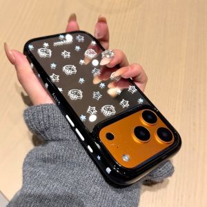 Sanrio | Cute Cartoon Girl Makeup Mirror Full Screen Star Lines Hello Kitty Phone Case For iphone 17 16 15 14 Pro Max 13 Shockproof Cover