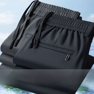 Ice Silk Summer Loose Elastic Quick Dry Mens Sports Pants Thin Sweatpants Casual Long Pants Breathable Straight Leg Trousers