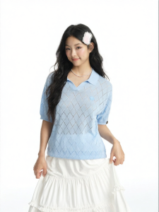 dangerouspeople | Hollow-out Knit Polo T-shirt