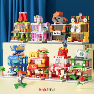 Mini City Street View Building Blocks Toys KFC MacDonalds Shop 3D Model Puzzle Toys for Kids Girls Educational Toy
