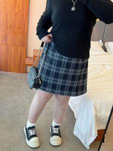 plus Size Autumn Winter Woolen Plaid A-Line Skirt High Waist Versatile Midi Skirt for Apple Pear Body Types Casual Commute
