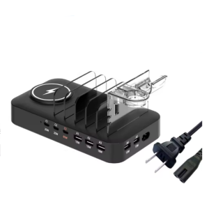 Ilepo | Đế Sạc Không Dây Để Bàn 5 Cổng USB + 3 Cổng Type-C Trạm Sạc Đa Thiết Bị Hộp Đựng Điện Thoại Và Máy Tính Bảng