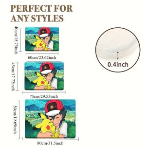 Pokemon Ash Ketchum Pikachu Hug Countryside Non-Slip Rubber Base Washable Cloth Surface Bath Mat
