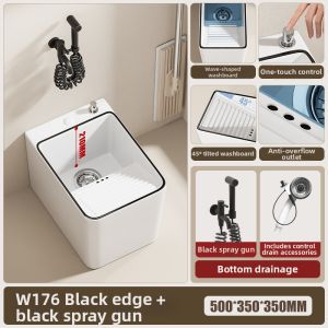 WEILANJINGDIAN | Classic Laundry Sink With Scrubbing Board Mop Bucket Floor Mounted 175mm