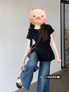 Áo Thun Tay Ngắn Ôm Vừa Vặn Phong Cách Pháp Cho Nữ Mùa Đông 2025 Mới Màu Đen Cổ Tròn Không Tay Áo Thun Thường Ngày