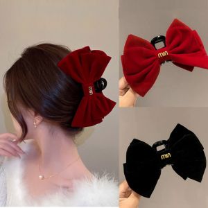 2023 Fashion Velvet Double Sided Bowknot Hair Clip Shark Clip Autumn and Winter Hairpin Premium Curly Hair Pin Claw Clips for Women Hair Accessories
