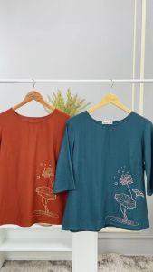 Áo trung niên thiết kế đơn giản truyền thống chất liệu Tơ Thái siêu thấm hút mồ hôi AN4Y0134 thương hiệu Thiều Hoa