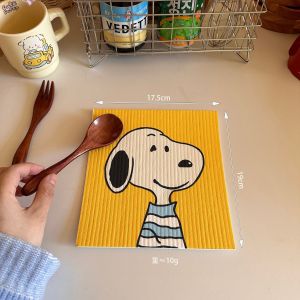 Vải Lau Nhà Bếp Wood Pulp Cotton Snoopy Hoạt Hình Vải Lau Nhà Bếp Chống Dầu Mạnh Mẽ Vải Lau Nhà Bếp Dùng Để Rửa Bát