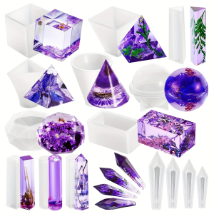 15Pcs Geometric Silicone Mold Kit Pyramid Sphere Cone Gemstone Shape for Resin Epoxy DIY Perfect for Jewelry Soap Candle Craft