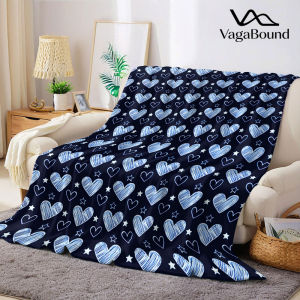 navy blue heart star sketch Flannel Blanket Warm Soft Halloween Christmas Decorative Couch Warm Cozy All-Season Gift