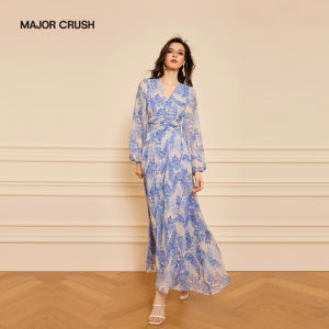 Cloud-like Mousse Romantic French Holiday Style Blue Long Dress