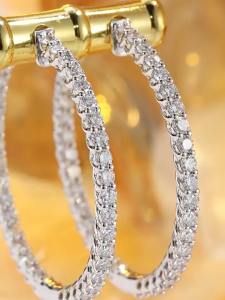 18k Gold Lab Diamond Full Diamond Large Hoop Earrings | Lab Diamond Large Hoop Earrings | Sparkling Diamond Hoops | Minimalist Luxury Hoop Earrings | Daily Wear Full Diamond Earrings 18K金满钻大圈耳钉培育钻石全钻