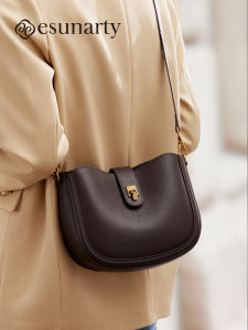 Fashionable Leather Saddle Bag Womens Commuter Shoulder Crossbody Bag Large Capacity Casual Handbag Soft Cowhide Leather