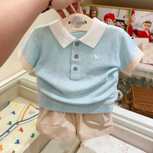 Bộ Quần Áo Trẻ Em Mùa Hè Mỏng Dệt Kim Tay Ngắn Cổ Bẻ Quần Short Chui Đầu Thường Ngày Cho Bé Trai Và Bé Gái