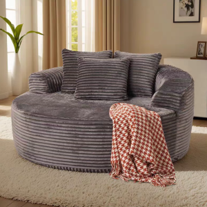 Nordic Minimalist round Fabric Sofa Modern Simple Luxury High-End Grey Stripe Sofa Chair Comfortable Medium Hardness Sponge