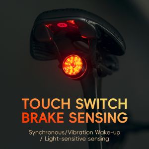 ROCKBROS Synchronous Smart Brake Tail Light Waterproof Aluminum Alloy MTB Rear Light Touch Switch Road Bicycle Warning Light